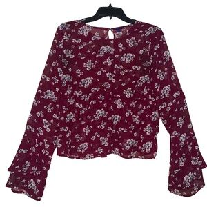Aeropostale Purple Floral Bell Sleeve Chiffon Blouse Size L